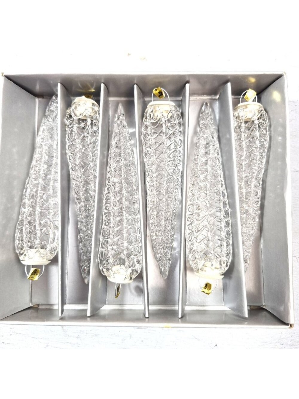 Set Of 6 Vintage Spun Glass Icicle Christmas Light Covers 4" Handmade Clear